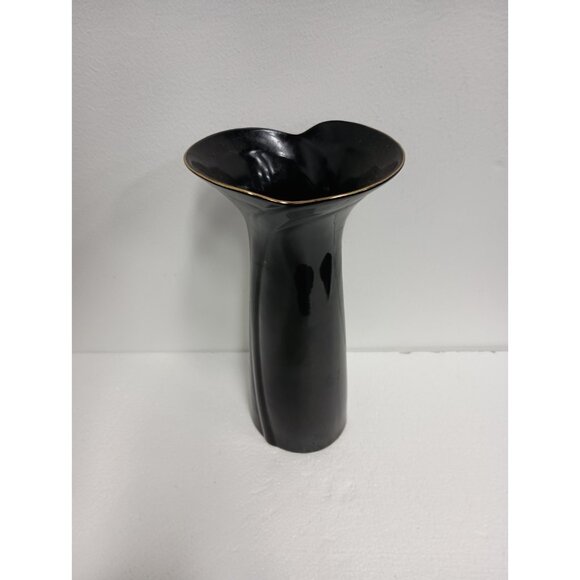 Vintage 70s Fine China Black Elegance Asian Vase With Red Poppy Flowers Japan - Picture 6 of 10